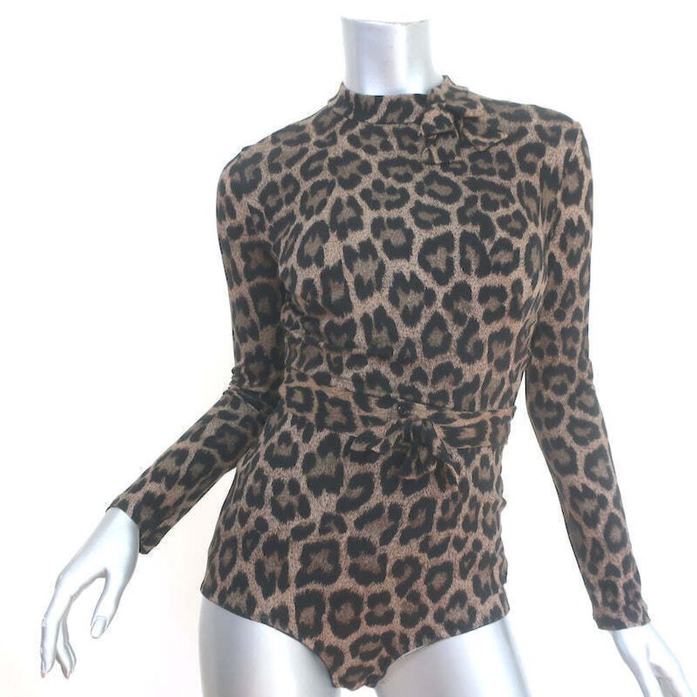 Agent Provocateur Iona Leopard Print Bodysuit Brown Size Medium Long Sleeve Top - Picture 1 of 7